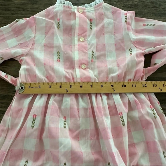 Vintage Sears Girls size 6X Perma Prest Pink Gingham Ruffle Party Dress Floral - Picture 10 of 11